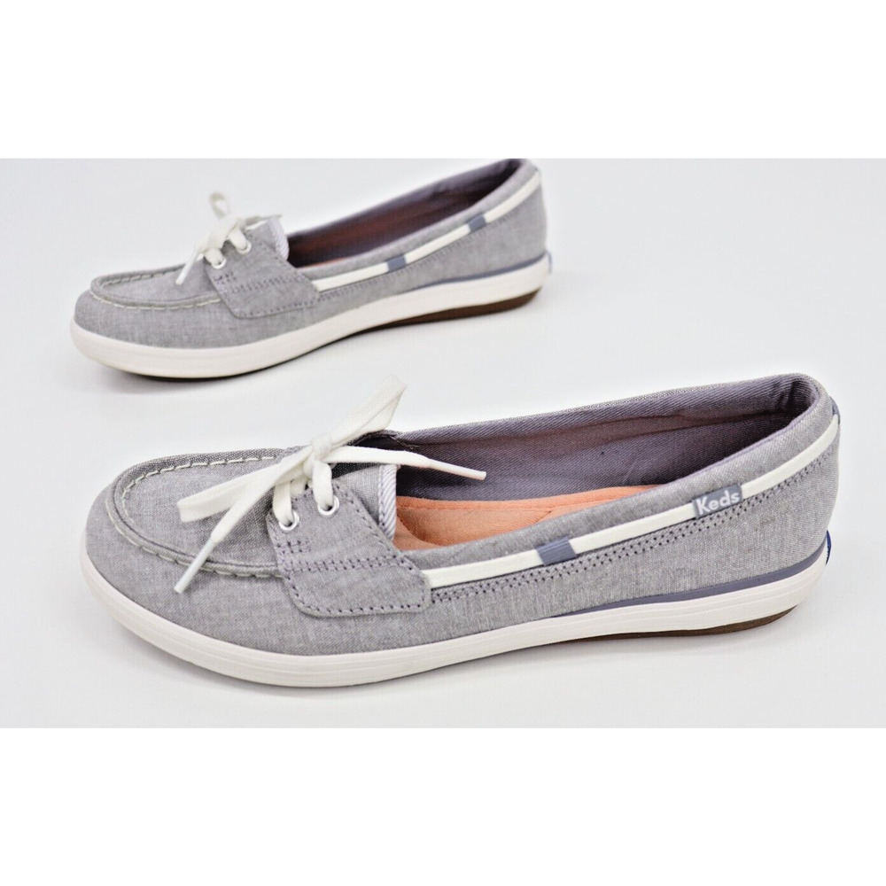 Keds Ortholite Boat Shoes Women's 8 Charter Moc Toe Casual Gray Canvas Slip On
